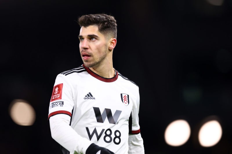 LONDON, ENGLAND - FEBRUARY 28: Manor Solomon of Fulham looks on during the Emirates FA Cup Fifth Round match between Fulham and Leeds United at Craven Cottage on February 28, 2023 in London, England. (Photo by Clive Rose/Getty Images)