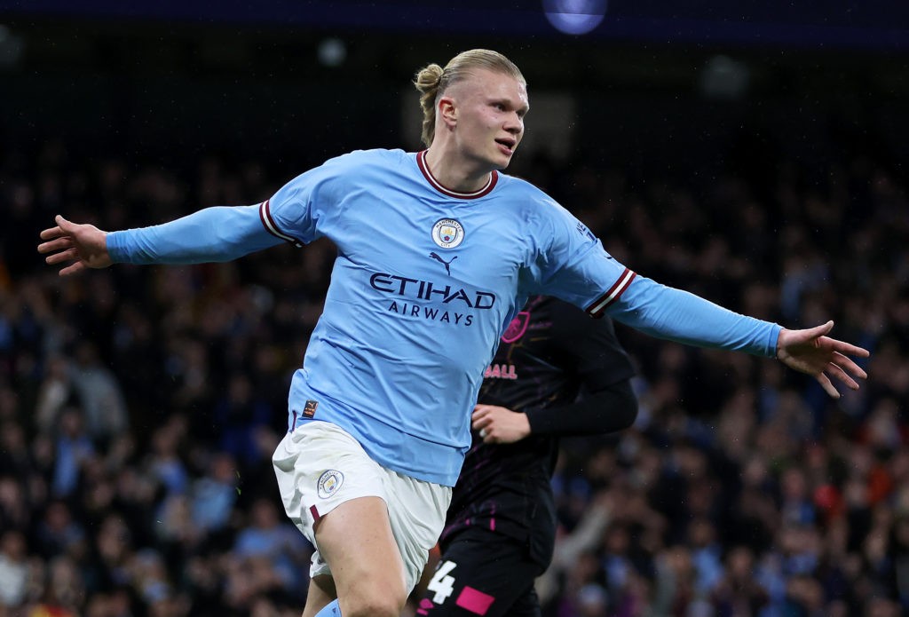 Rooney: Arsenal must adopt positive approach vs City 2 MANCHESTER, ENGLAND - MARCH 18: Erling Haaland of Manchester City celebrates scoring the teams first goal during the Emirates FA Cup Quarter Final match between Manchester City and Burnley at Etihad Stadium on March 18, 2023 in Manchester, England. (Photo by Clive Brunskill/Getty Images)