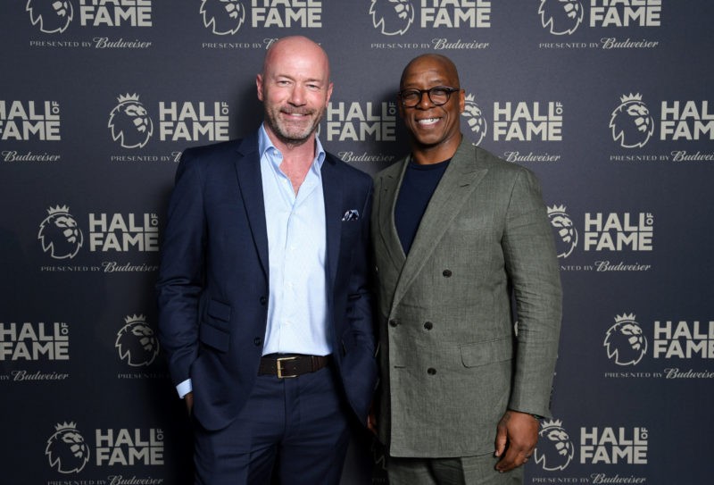 LONDON, ENGLAND - APRIL 21: Alan Shearer and Ian Wright attend the Premier League Hall of Fame 2022 on April 21, 2022 in London, England. (Photo by...