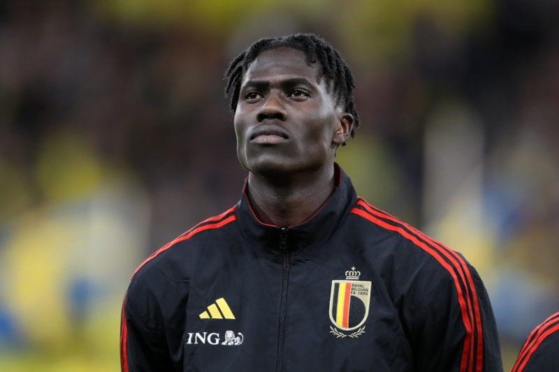STOCKHOLM, SWEDEN - MARCH 24: Amadou Onana of Belgium looks on prior to the UEFA EURO 2024 qualifying round group F match between Sweden and Belgiu...