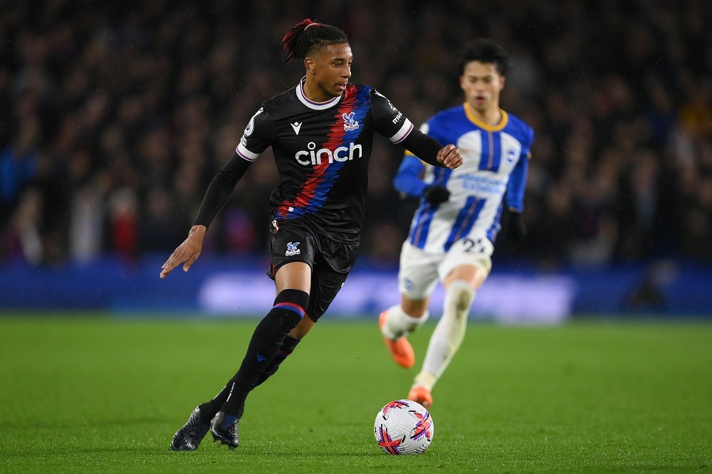 BRIGHTON, ENGLAND: Michael Olise of Crystal Palace in action during the Premier League match between Brighton & Hove Albion and Crystal Palace ...