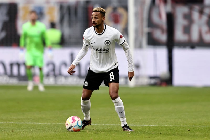 FRANKFURT AM MAIN, GERMANY - FEBRUARY 04: Djibril Sowof Frankfurt runs with the ball during the Bundesliga match between Eintracht Frankfurt and He...