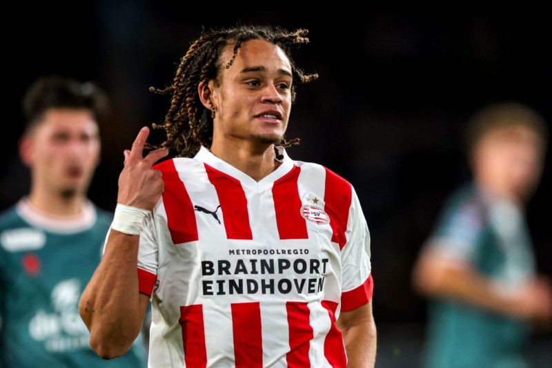 PSV Eindhoven's Dutch midfielder Xavi Simons reacts during the Dutch Eredivisie premier league match between PSV Eindhoven and Sparta Rotterdam in ...