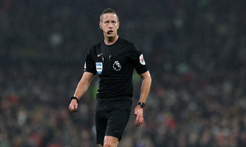 VAR ref who denied Arsenal 4 penalties on VAR for West Ham 2 MANCHESTER, ENGLAND - APRIL 05: John Brooks, the referee, looks on during the Premier League match between Manchester United and Brentford FC at Old Trafford on April 05, 2023 in Manchester, England. (Photo by David Rogers/Getty Images)