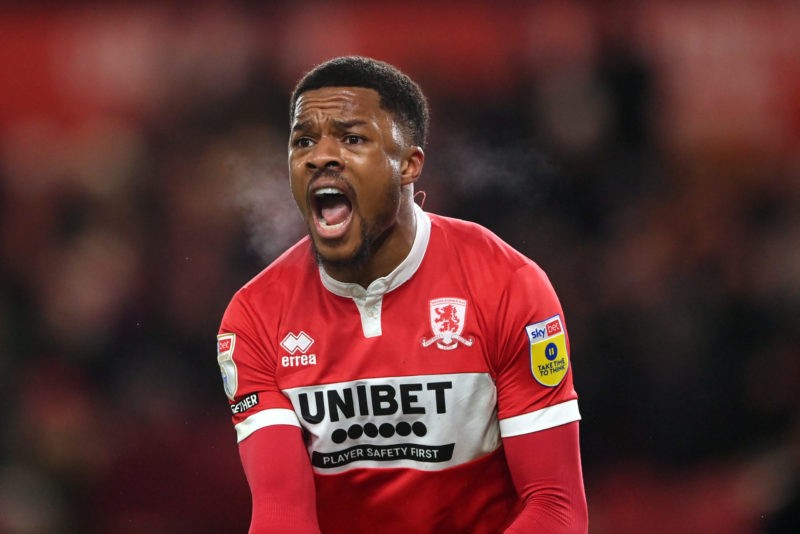 MIDDLESBROUGH, ENGLAND - MARCH 14: Middlesbrough striker Chuba Akpom reacts during the Sky Bet Championship between Middlesbrough and Stoke City at...