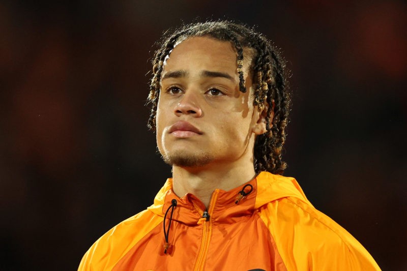 ROTTERDAM, NETHERLANDS - MARCH 27: Xavi Simons of Netherlands stands for the national anthem prior to the UEFA EURO 2024 qualifying round group B m...