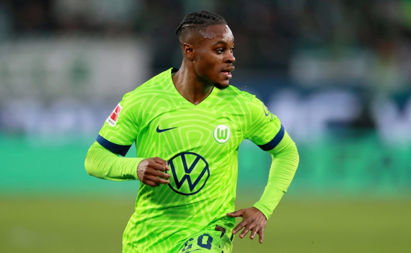 WOLFSBURG, GERMANY - FEBRUARY 18: Ridle Baku of VfL Wolfsburg reacts during the Bundesliga match between VfL Wolfsburg and RB Leipzig at Volkswagen...