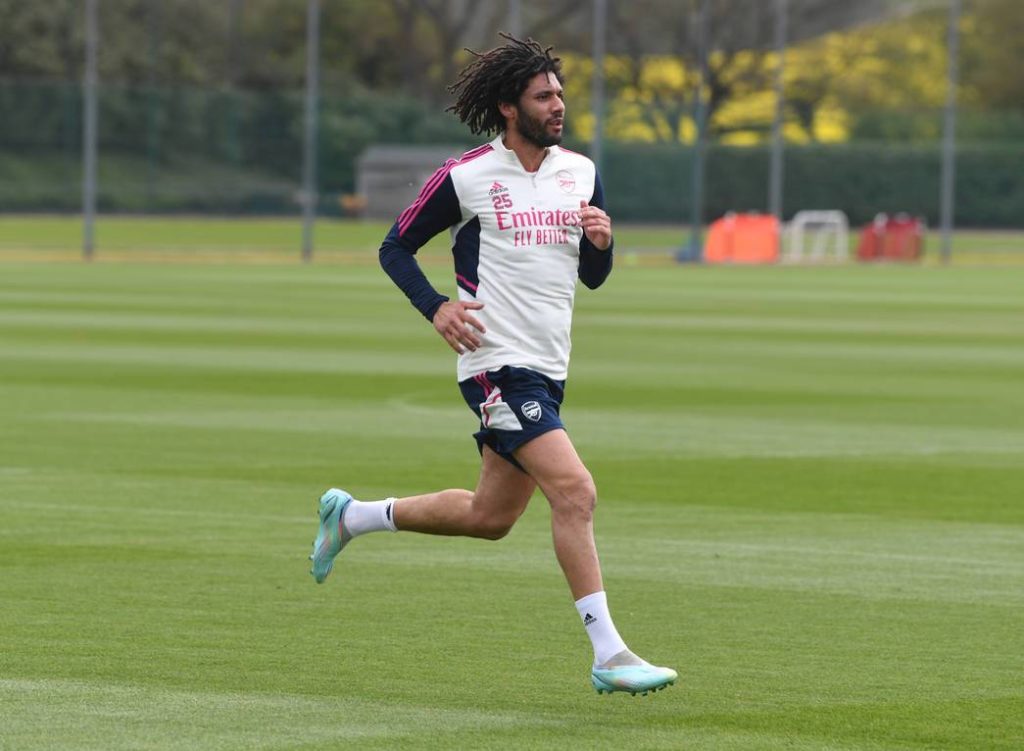 Arsenal injury list grows to 8 after double setback in Nürnberg 3 Mohamed Elneny runs on the London Colney training pitches (Photo via Arsenal.com)