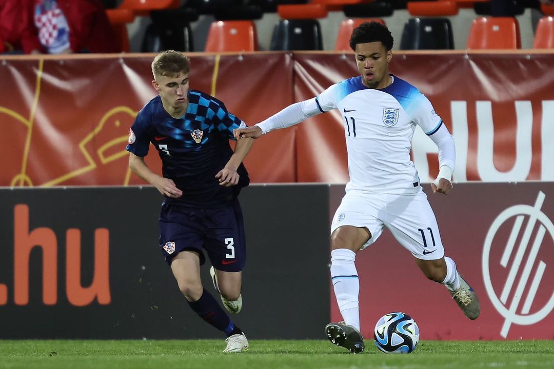 Ethan Nwaneri playing for the England u17s (Photo via Nwaneri on Instagram)