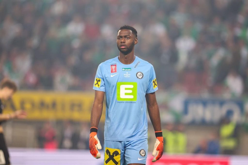 Arsenal goalkeeper joins Wrexham on loan 2 Arthur Okonkwo playing for Sturm Graz (Photo via Okonkwo on Instagram)
