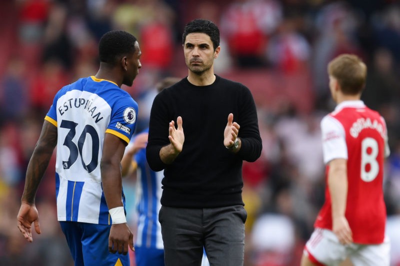 Mikel Arteta apologises to Arsenal fans after Brighton defeat - LONDON, ENGLAND - MAY 14: Mikel Arteta, Manager of Arsenal, applauds their fans aft...