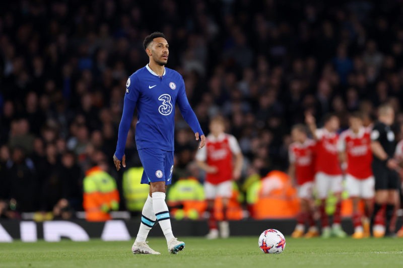 LONDON, ENGLAND - MAY 02: Pierre-Emerick Aubameyang of Chelsea looks dejected after Martin Odegaard of Arsenal (not pictured) scores the team's sec...