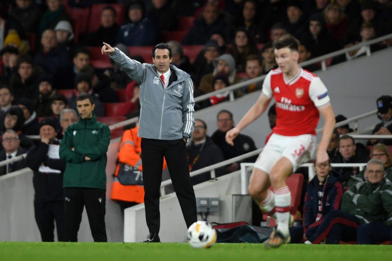 Unai Emery Arsenal revisionism needs to stop 3 LONDON, ENGLAND - NOVEMBER 28: Unai Emery, Manager of Arsenal gives instructions to Kieran Tierney of Arsenal during the UEFA Europa League group F match between Arsenal FC and Eintracht Frankfurt at Emirates Stadium on November 28, 2019 in London, United Kingdom. (Photo by Mike Hewitt/Getty Images)
