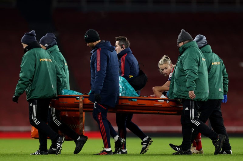 Vivianne Miedema called up by Netherlands 3 LONDON, ENGLAND - DECEMBER 15: Vivianne Miedema of Arsenal is stretchered off after picking up a serious leg injury during the UEFA Women's Champions League group C match between Arsenal and Olympique Lyon at Emirates Stadium on December 15, 2022 in London, England. (Photo by Ryan Pierse/Getty Images)