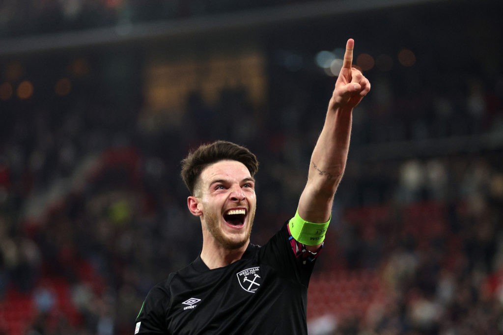 Arsenal hold positive talks over Declan Rice transfer 4 Declan Rice Arsenal transfers - ALKMAAR, NETHERLANDS - MAY 18: Declan Rice of West Ham United celebrates victory after the UEFA Europa Conference League semi-final second leg match between AZ Alkmaar and West Ham United at AFAS Stadion on May 18, 2023 in Alkmaar, Netherlands. (Photo by Dean Mouhtaropoulos/Getty Images)