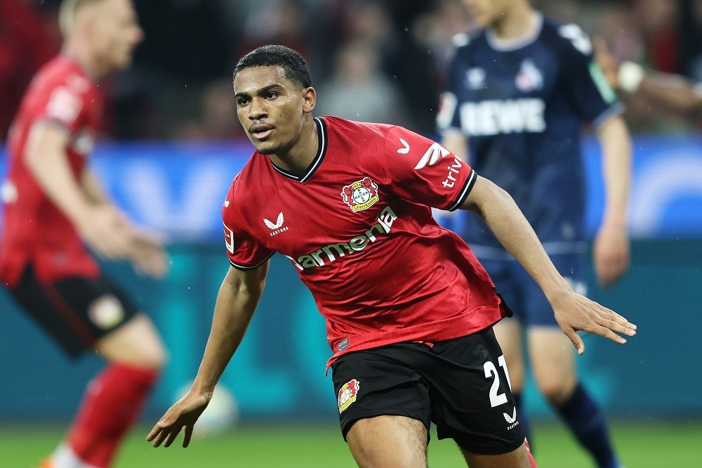 Arsenal transfers -LEVERKUSEN, GERMANY: Amine Adli of Bayer 04 Leverkusen celebrates after scoring the team's first goal during the Bundesliga matc...