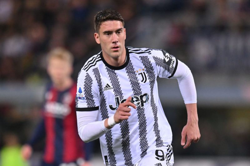 Arsenal to delay striker hunt 2 BOLOGNA, ITALY - APRIL 30: Dusan Vlahovic of Juventus looks on during the Serie A match between Bologna FC and Juventus at Stadio Renato Dall'Ara on April 30, 2023 in Bologna, Italy. (Photo by Alessandro Sabattini/Getty Images)
