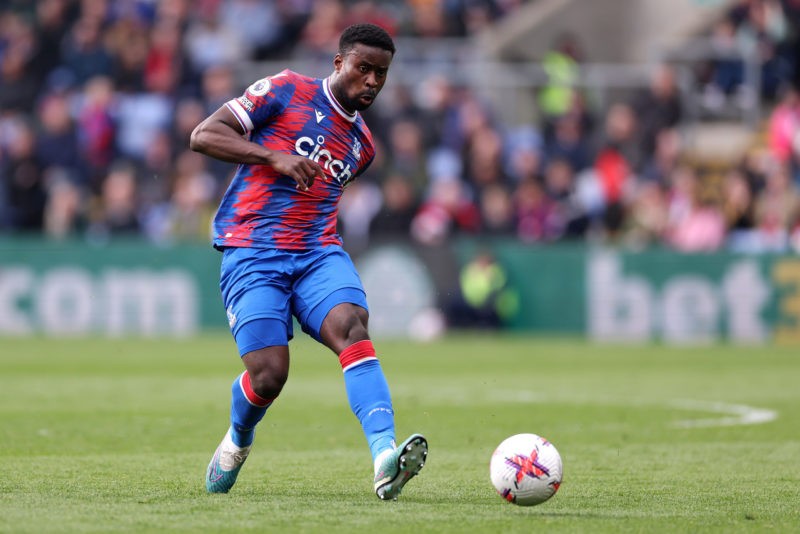 LONDON, ENGLAND - APRIL 22: Marc Guehi of Crystal Palace passes the ball during the Premier League match between Crystal Palace and Everton FC at S...