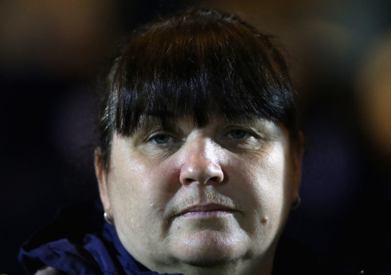COLCHESTER, ENGLAND - NOVEMBER 28: Mo Marley, Interim England Head Coach looks on during the FIFA Women's World Cup Qualifier between England and K...