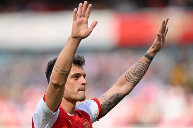 Arsenal news and gossip - Arsenal's Swiss midfielder Granit Xhaka celebrates after scoring the opening goal during the English Premier League footb...