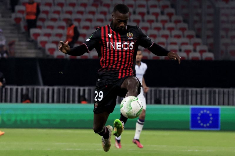 Nice's Ivorian forward Nicolas Pepe controls the ball during the UEFA Europa Conference League Quater Final football match between Nice (OGCN) and ...