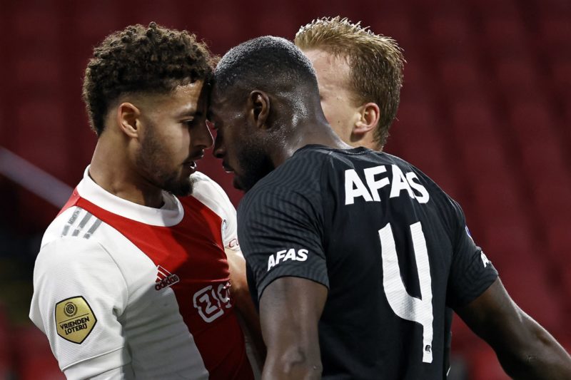 Arsenal want Ajax 20yo to solve problem position 2 Ajax's Dutch defender Devyne Rensch (L) argues with Alkmaar's Dutch defender Bruno Martins Indi during the Dutch Eredivisie football match between Ajax Amsterdam and AZ Alkmaar at the Johan Cruijff ArenA in Amsterdam on December 12, 2021. - Netherlands OUT (Photo by MAURICE VAN STEEN/ANP/AFP via Getty Images)