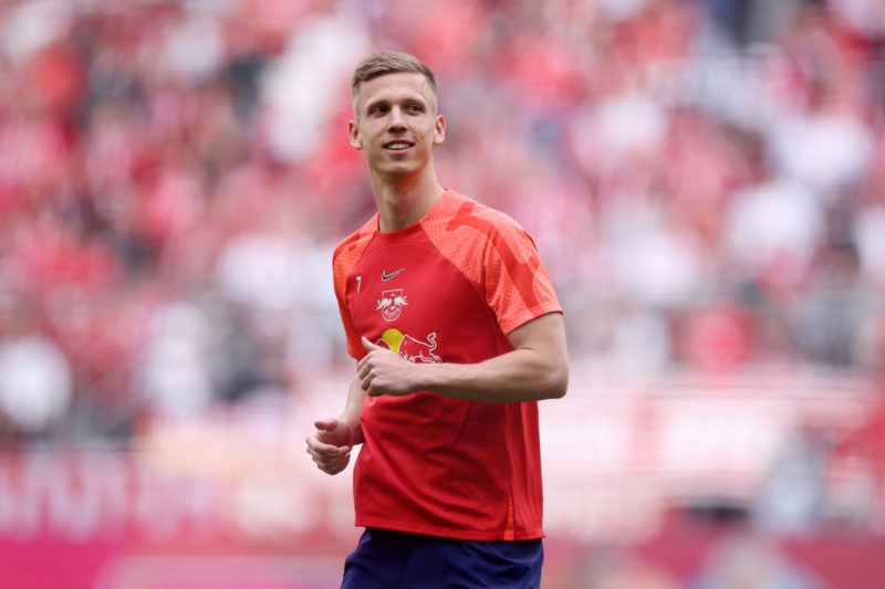 Arsenal transfers - MUNICH, GERMANY - MAY 20: Dani Olmo of RB Leipzig looks on during the warm up prior to the Bundesliga match between FC Bayern M...