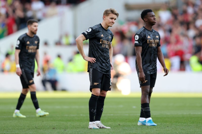 NOTTINGHAM, ENGLAND - MAY 20: Martin Odegaard of Arsenal reacts during the Premier League match between Nottingham Forest and Arsenal FC at City Ground on May 20, 2023 in Nottingham, England. (Photo by Catherine Ivill/Getty Images)