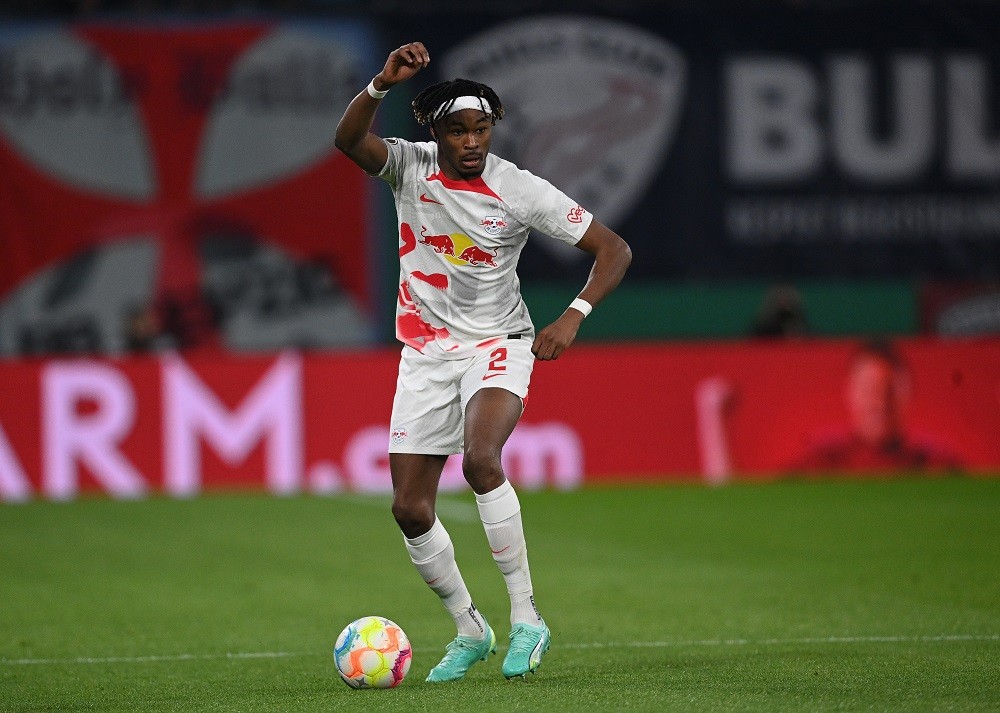 2 journalists confirm strong Arsenal interest in RB Leipzig 23yo 2 LEIPZIG, GERMANY: Mohamed Simakan of Leipzig in action during the DFB Cup quarterfinal match between RB Leipzig and Borussia Dortmund at Red Bull Arena on April 05, 2023. (Photo by Stuart Franklin/Getty Images)