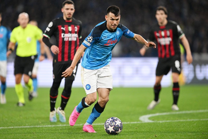 Newcastle United move more likely than Arsenal for Hirving Lozano 3 Arsenal transfers - NAPLES, ITALY - APRIL 18: Hirving Lozano of SSC Napoli during the UEFA Champions League quarterfinal second leg match between SSC Napoli and AC Milan at Stadio Diego Armando Maradona on April 18, 2023 in Naples, Italy. (Photo by Francesco Pecoraro/Getty Images)