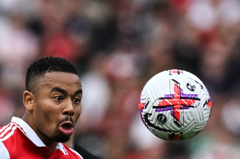 TOPSHOT - Arsenal's Brazilian striker Gabriel Jesus during the English Premier League football match between Arsenal and Brighton and Hove Albion a...