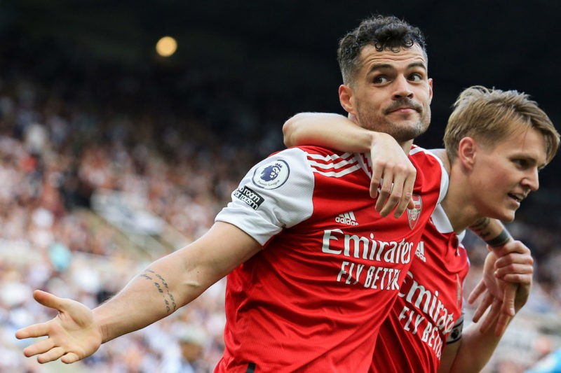Arsenal fan abuse made me stronger says former Gunner 3 TOPSHOT - Arsenal's Swiss midfielder Granit Xhaka and Arsenal's Norwegian midfielder Martin Odegaard (R) celebrates their team's second goal during the English Premier League football match between Newcastle United and Arsenal at St James' Park in Newcastle-upon-Tyne, north east England on May 7, 2023. (Photo by LINDSEY PARNABY/AFP via Getty Images)