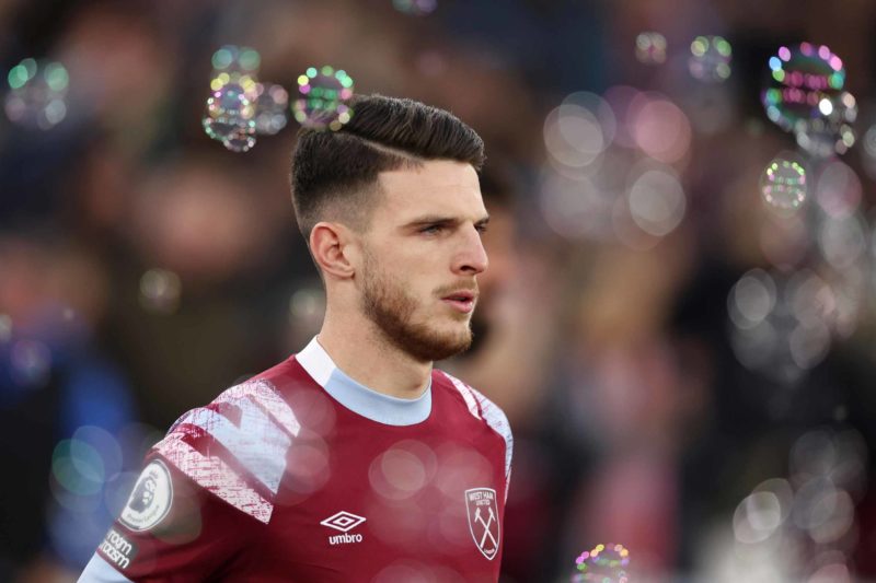 Declan Rice Arsenal transfers LONDON, ENGLAND - APRIL 26: Declan Rice of West Ham United looks on as they walk out of the tunnel prior to the Premi...