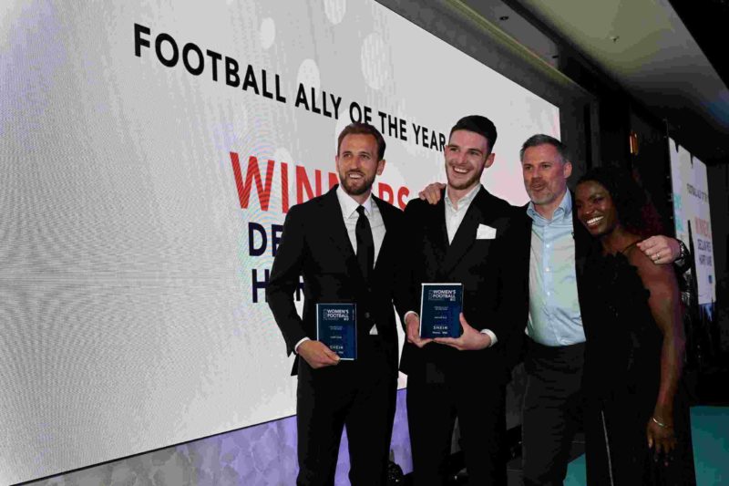 Arsenal transfers - LONDON, ENGLAND - MAY 25: Declan Rice & Harry Kane (C) win Football Ally of the Year award during the Women's Football Awards 2023 at Nobu Hotel on May 25, 2023 in London, England. (Photo by Kate Green/Getty Images)
