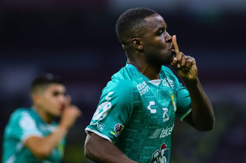 MEXICO CITY, MEXICO - APRIL 01: Joel Campbell of Leon celebrates after scoring the team's second goal during the 13th round match between America a...