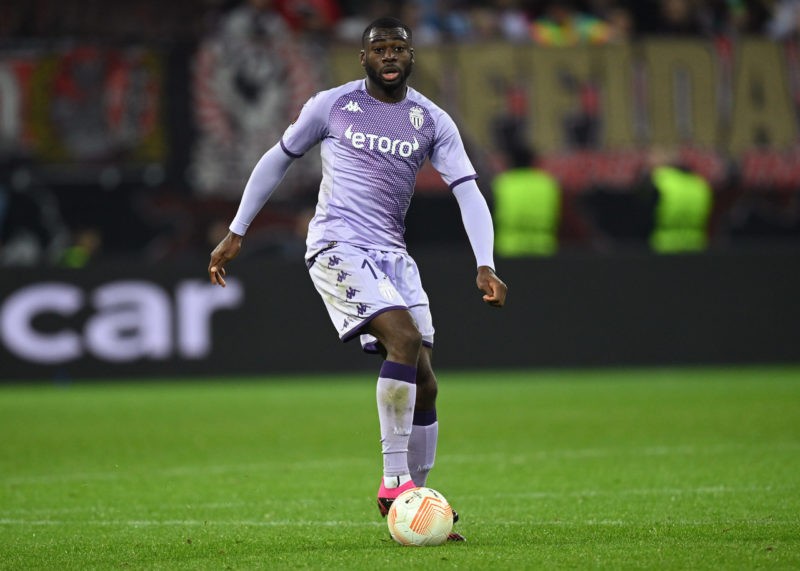 LEVERKUSEN, GERMANY - FEBRUARY 16: Youssouf Fofana of Monaco in action during the UEFA Europa League knockout round play-off leg one match between ...