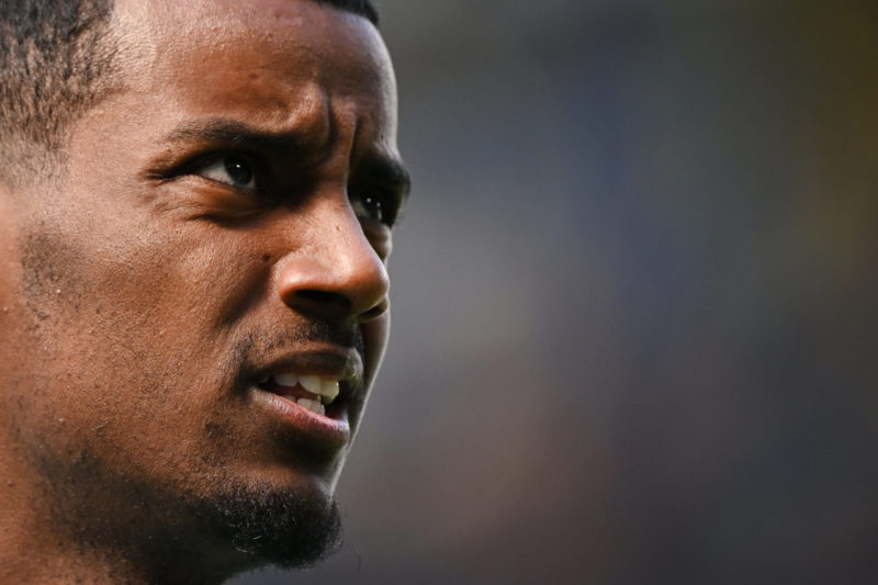 Newcastle United's Swedish striker Alexander Isak reacts as he warms up during the English Premier League football match between Chelsea and Newcas...