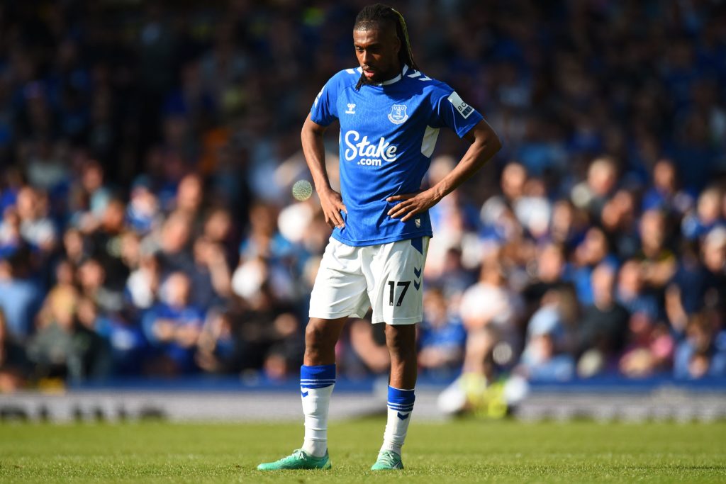 Alex Iwobi Everton Player of the Season - Everton's Nigerian midfielder Alex Iwobi reacts during the English Premier League football match between Everton and Bournemouth at Goodison Park in Liverpool, northwest England, on May 28, 2023. (Photo by PETER POWELL/AFP via Getty Images)