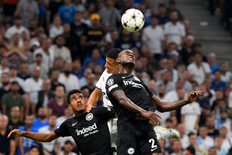 Despite reports of Arsenal deal agreed 23yo signs for Roma 5 Marseille's Chilean forward Alexis Sanchez (C) jumps for the ball against Frankfurt's German forward Ansgar Knauff (L) and Frankfurt's French defender Evan N'Dicka (R) during the UEFA Champions League, Group D football match, between Olympique Marseille (OM) and Eintracht Frankfurt at Stade Velodrome in Marseille, southern France on September 13, 2022.(Photo by NICOLAS TUCAT/AFP via Getty Images)