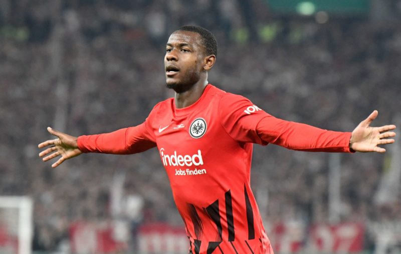 Despite reports of Arsenal deal agreed 23yo signs for Roma 3 Frankfurt's French defender Evan N'Dicka celebrates scoring the 1-1 goal during the German Cup (DFB Pokal) semi-final football match VfB Stuttart v Eintracht Frankfurt in Stuttart, southern Germany on May 3, 2023. (Photo by THOMAS KIENZLE/AFP via Getty Images)