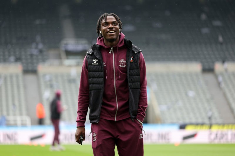 NEWCASTLE UPON TYNE, ENGLAND - APRIL 30: Romeo Lavia of Southampton inspects the pitch prior to the Premier League match between Newcastle United a...