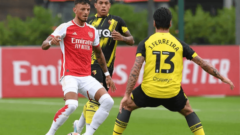 Ben White playing against Watford in pre-season (Photo via Arsenal.com)
