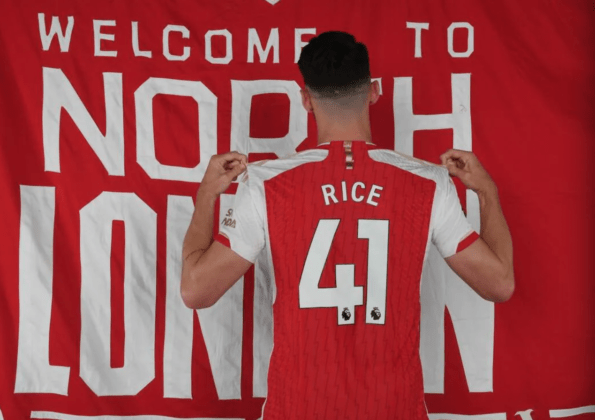 What shirt number will Declan Rice wear at Arsenal?