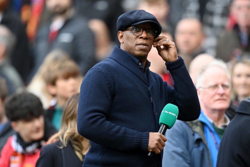 Former Footballer Ian Wright looks on as they present on ITV Sport prior to the Emirates FA Cup Quarter Final match between Manchester United and F...