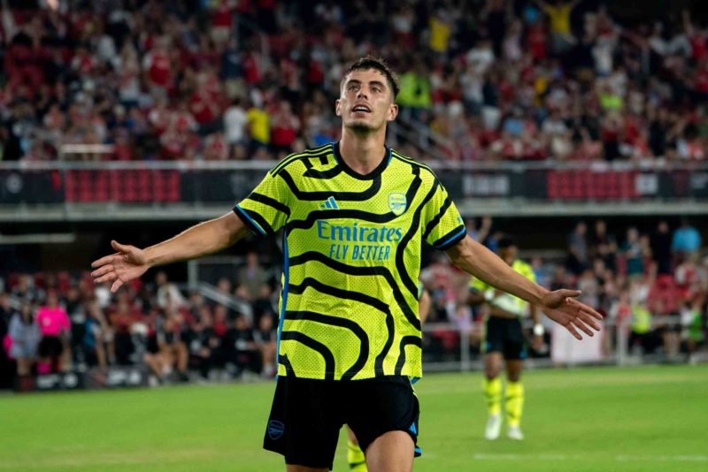 Arsenal's Kai Havertz celebrates after scoring a goal during a friendly football match between the Major League Soccer (MLS) All-Star team and Arse...