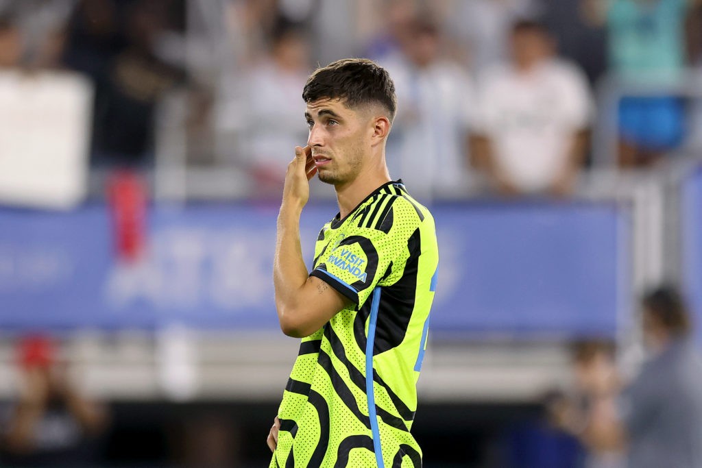 Havertz explains why Arsenal suits him better than Chelsea 3 WASHINGTON, DC - JULY 18: Kai Havertz #29 of Arsenal FC reacts during the MLS All-Star Skills Challenge between Arsenal FC and MLS All-Stars at Audi Field on July 18, 2023 in Washington, DC. (Photo by Tim Nwachukwu/Getty Images)
