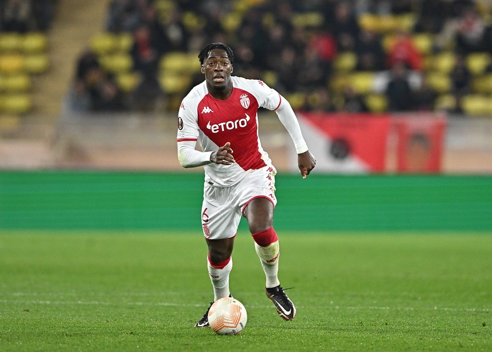 Arsenal refuse to pay €45m for new Chelsea signing 2 MONACO, MONACO: Axel Disasi of AS Monaco runs with the ball during the UEFA Europa League knockout round play-off leg two match between AS Monaco and Bayer 04 Leverkusen at Stade Louis II on February 23, 2023. (Photo by Chris Ricco/Getty Images)