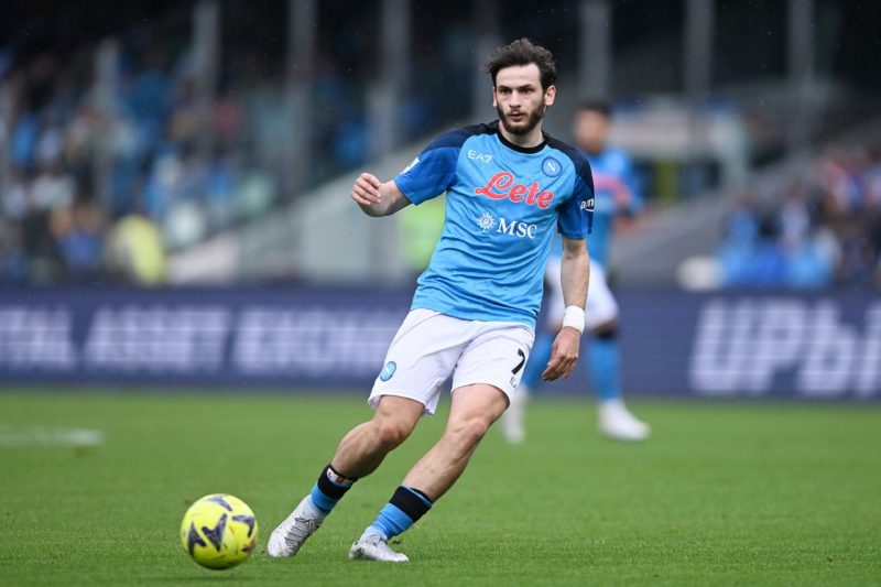 NAPLES, ITALY - MAY 21: Khvicha Kvaratskhelia of SSC Napoli during the Serie A match between SSC Napoli and FC Internazionale at Stadio Diego Armando Maradona on May 21, 2023 in Naples, Italy. (Photo by Francesco Pecoraro/Getty Images)