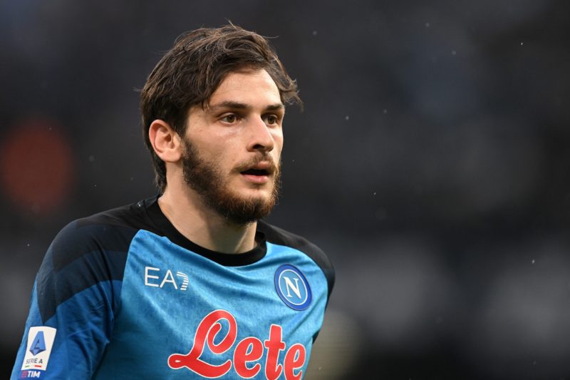 NAPLES, ITALY - MAY 21: Khvicha Kvaratskhelia of SSC Napoli during the Serie A match between SSC Napoli and FC Internazionale at Stadio Diego Arman...