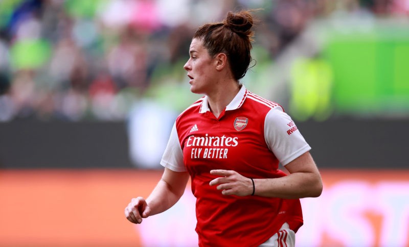 Arsenal confirm new contract for 32yo 3 WOLFSBURG, GERMANY - APRIL 23: Jennifer Beattie of Arsenal looks on during the UEFA Women's Champions League semifinal 1st leg match between VfL Wolfsburg and Arsenal at Volkswagen Arena on April 23, 2023 in Wolfsburg, Germany. (Photo by Martin Rose/Getty Images)